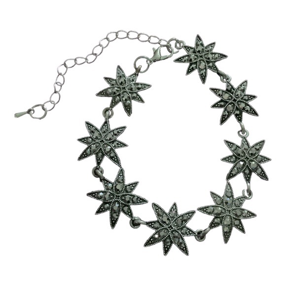 Marcasite Silver Tone Art Deco Star Shaped Link Bracelet EUC - Picture 6 of 8